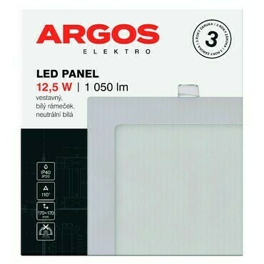 ARGOS LED panel vestavný, čtverec 12,5W 1050LM IP20 NW - Bílá