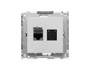 Zásuvka datová SIMON 55 T62.01/143, 2 násobná RJ45 kat. 6 s protiprachovou clonkou, hliníková matná