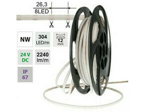 LED pásek MC LED SOB NW, 304LED/m, 19W/m, DC 24V, 2240lm/m, CRI90, IP67, modul 26,3mm, 12mm, 5m