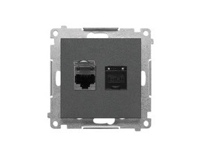 Zásuvka datová SIMON T62E.01/116, 2násobná stíněná RJ45 kat.6 s protiprachovou clonkou, grafit mat