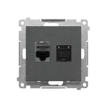 Zásuvka datová SIMON T62E.01/116, 2násobná stíněná RJ45 kat.6 s protiprachovou clonkou, grafit mat