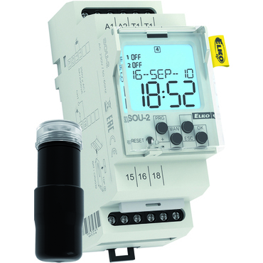 ELKO 8235 SOU-2/230V Soumrakový a světelný digitální spínač s integrovanými spínacími hodinami RP 0,