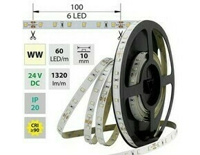 LED pásek MC LED SMD2835 WW, 60LED/m, 14,4W/m, 1224lm/m, IP20, DC 24V, 10mm, 5m