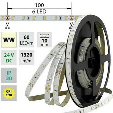 LED pásek MC LED SMD2835 WW, 60LED/m, 14,4W/m, 1224lm/m, IP20, DC 24V, 10mm, 5m