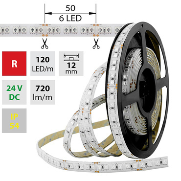 LED pásek MC LED SMD5050 R, 120LED/m, 28,8W/m, 720lm/m, IP54, DC 24V, 12mm, 5m