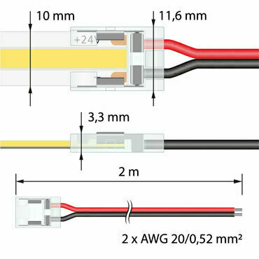 Konektor Připojovací MC LED jednobarevných LED pásků 10 mm, 2 piny, délka 2 metry, 20AWG