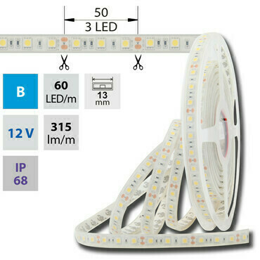 LED pásek MC LED SMD5050 B, 60LED/m, 14,4W/m, 450lm/m, IP68, DC 12V, 13mm, 5m