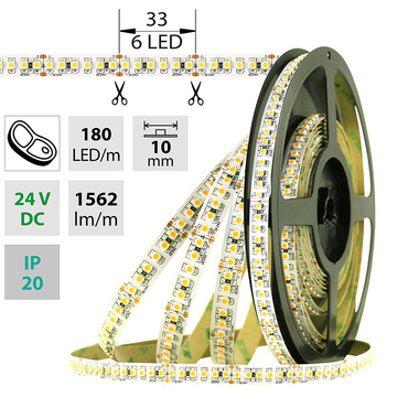 LED pásek MC LED SMD3528FM, 180LED/m, 14,4W/m, 1562lm/m, IP20, DC 24V, 10mm, 50m, potraviny-maso