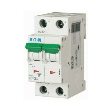 Jistič dvoupolový EATON 263368 PL7-D6/2 PL7, char D, 2-pólový, Icn=10kA, In=6A