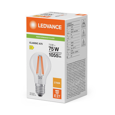 LED žárovka LEDVANCE LED CLA75 7.5W 827 FILCL E27 P, čiřá