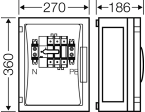 HEN FP 5201 Skříň s vypínačem 125A/3, 5-ti pólová, velikost skříně 2, bez bočních stěn