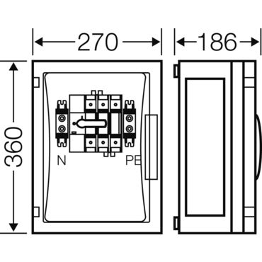 HEN FP 5201 Skříň s vypínačem 125A/3, 5-ti pólová, velikost skříně 2, bez bočních stěn