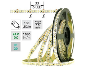 LED pásek MC LED SMD3528M, 180LED/m, 14,4W/m, 1086lm/m, IP20, DC 24V, 10mm, 5m, potraviny-uzeniny