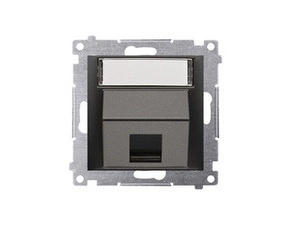 Kryt SIMON DKP1S.01/49, telef. a datové zás. 1 nás., zkosený, s popis. polem, černá mat metalíza