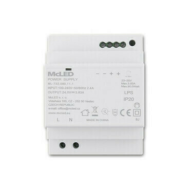 LED driver napěťový MC LED 90W, DC 24V/3,83A, IP20, na DIN lištu