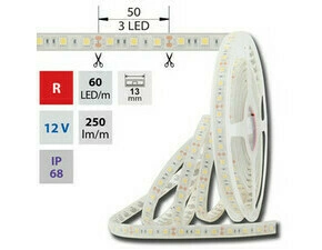 LED pásek MC LED SMD5050 R, 60LED/m, 14,4W/m, 250lm/m, IP68, DC 12V, 13mm, 5m