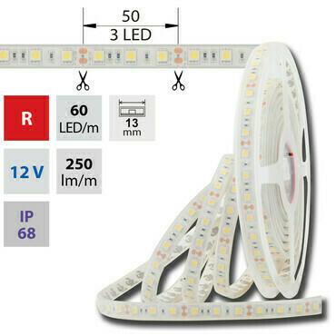 LED pásek MC LED SMD5050 R, 60LED/m, 14,4W/m, 250lm/m, IP68, DC 12V, 13mm, 5m