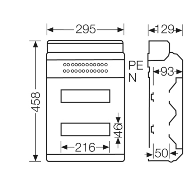 HEN KV 2524 Jističová skříň 2x 12 modulů, se svorkovnicí PE/N, kabelové vstupy přes elastické membrá