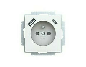 Zásuvka 1násobná s kolíkem ABB 5569T-A32357 240 s clonkami, s nabíjením USB-A, USB-C matná bílá
