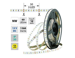 LED pásek MC LED SMD2835 NW, 60LED/m, 14,4W/m, 1368lm/m, IP20, DC 12V, 10mm, 50m