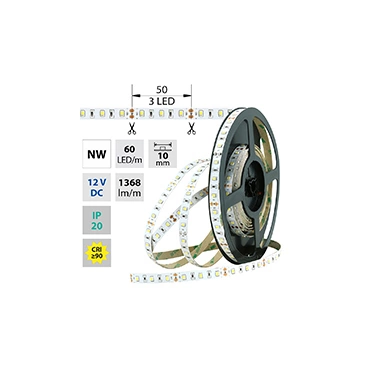 LED pásek MC LED SMD2835 NW, 60LED/m, 14,4W/m, 1368lm/m, IP20, DC 12V, 10mm, 50m