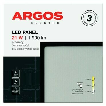 ARGOS LED panel přisazený, čtverec 21W 1900LM IP20 CCT - Černá