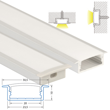 Profil vestavný MC LED VD, 30x10 mm, včetně mléčného difuzoru, 1 m