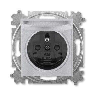 Zásuvka jednonásobná ABB Levit 6619H-A06397 70, titanová/kouř. černá, s clon., s víčkem (typ 6619)