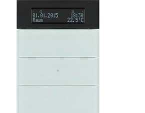 HAG 75663590 Senzor, tlačítkový, 3-násobné s pokoj. termostatem a displejem, B.IQ, sklo, bílá