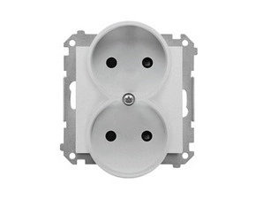 Zásuvka SIMON TG2MCZ.01/143, 2 násobná, bez uzemnění, se clonkami, hliníková matná