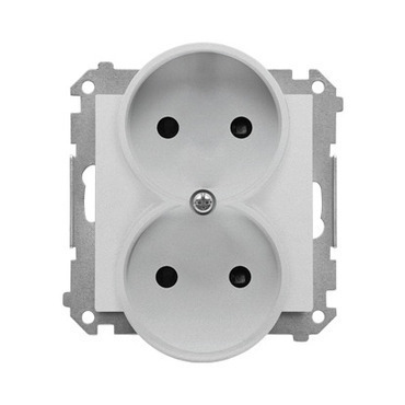Zásuvka SIMON TG2MCZ.01/143, 2 násobná, bez uzemnění, se clonkami, hliníková matná