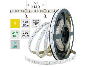 LED pásek MC LED SMD5050 Y, 120LED/m, 28,8W/m, 720lm/m, IP20, DC 24V, 12mm, 5m