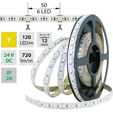 LED pásek MC LED SMD5050 Y, 120LED/m, 28,8W/m, 720lm/m, IP20, DC 24V, 12mm, 5m