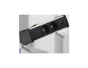 Blok zásuvkový na desku SIMON 480 48430E20B000000-40, 2 zás.+USB nabíj.+15cm kabelu, hliníková/černá