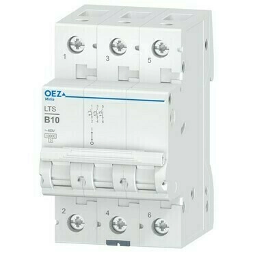 OEZ:42086 LTS-10B-3 Jistič In 10 A, Ue AC 230/400 V / DC 180 V, charakteristika B, 3pól, Icn 10 kA