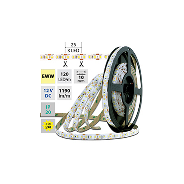 LED pásek MC LED SMD2835 WW, 120LED/m, 14W/m, 1190lm/m, IP20, DC 12V, 10mm, 50m