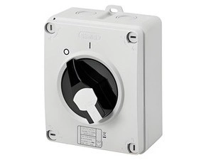 Vačkový vypínač nástěnný GEWISS GW70402P, 0/1 ovládací, 16 a 3p, uzamyk. černý knoflík, IP65