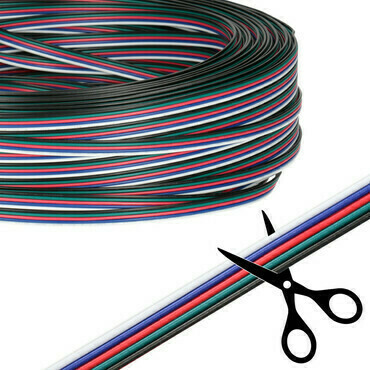 MC LED 5-žilový plochý PVC kabel AWG 22/0,34 mm2, (1,6-8mm), černá/zelená/červená/modrá/bílá