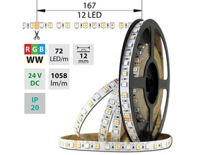 LED pásek MC LED SMD5050 RGB+WW, 72LED/m, 17,2W/m, 1058lm/m, IP20, DC 24V, 12mm, 50m
