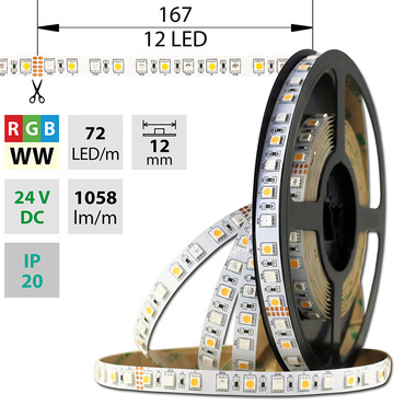 LED pásek MC LED SMD5050 RGB+WW, 72LED/m, 17,2W/m, 1058lm/m, IP20, DC 24V, 12mm, 50m