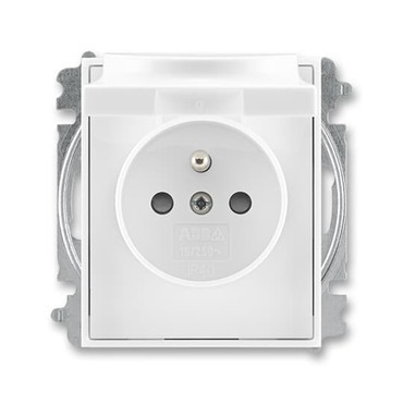 Zásuvka jednonásobná ABB Element 6619E-A06397 03, bílá/bílá, s clonkami, s víčkem (typ 6619)