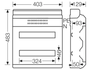 HEN KV 2536 Jističová skříň 2x 18 modulů, se svorkovnicí PE/N, kabelové vstupy přes elastické membrá