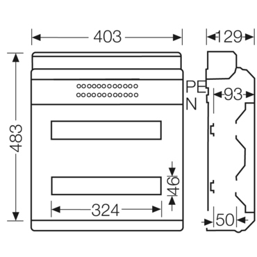 HEN KV 2536 Jističová skříň 2x 18 modulů, se svorkovnicí PE/N, kabelové vstupy přes elastické membrá