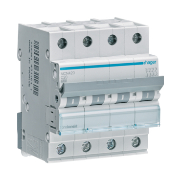 Jistič čtyřpolový HAGER MCN420 4 pól. 20A, char.C, 6 kA