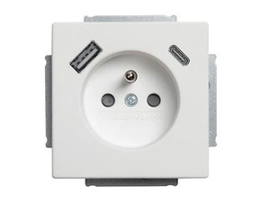 Zásuvka 1násobná ABB 2CKA002017A1918 s kolíkem, s clonkami, s nabíjením USB-A, USB-C mechová bílá