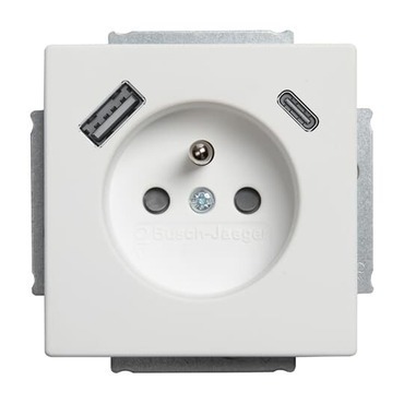 Zásuvka 1násobná ABB 2CKA002017A1918 s kolíkem, s clonkami, s nabíjením USB-A, USB-C mechová bílá