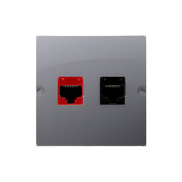 Zásuvka datová SIMON BASIC BM5T.02/21, RJ45 kat. 5e+telefonní RJ12 (přístroj s krytem), ocelová