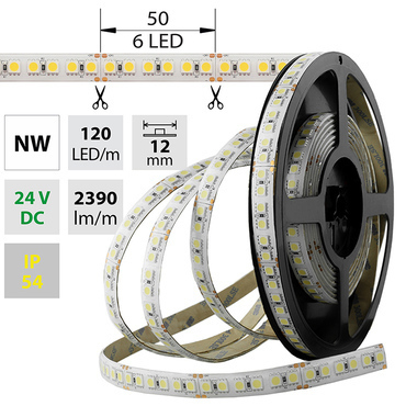 LED pásek MC LED SMD5050 NW, 120LED/m, 28,8W/m, 2390lm/m, IP54, DC 24V, 12mm, 5m