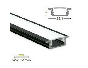 Profil vestavný MC LED VP, 23x8 mm černý včetně mléčného difuzoru, 1 m
