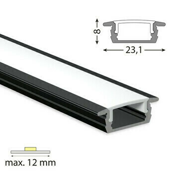 Profil vestavný MC LED VP, 23x8 mm černý včetně mléčného difuzoru, 1 m